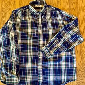 Vintage 80s L.L. Bean Flannel Shirt Sz L Tartan Plaid USA- RARE C818 Blue Multi
